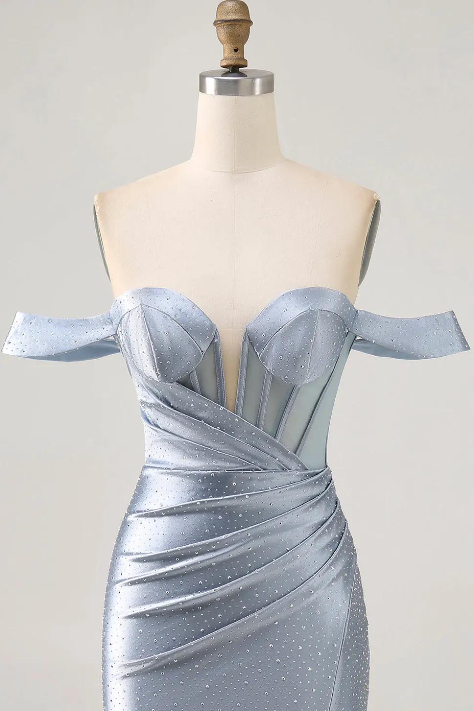 Espartilho Azul Cinzento Bodycon Sem Ombros Mini Vestido Cocktail