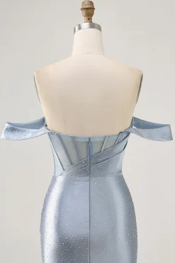 Espartilho Azul Cinzento Bodycon Sem Ombros Mini Vestido Cocktail