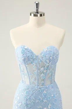 Espartilho Azul Claro Sequins Querida Vestido Curto Apertado Homecoming com Renda Traseira