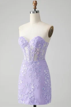 Espartilho Azul Claro Sequins Querida Vestido Curto Apertado Homecoming com Renda Traseira