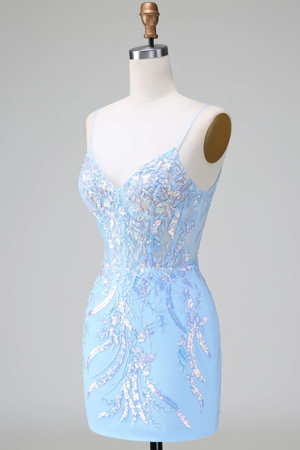 Espartilho Azul Lilás Brilhante Open Back Sequins Short Homecoming Dress com Bordado