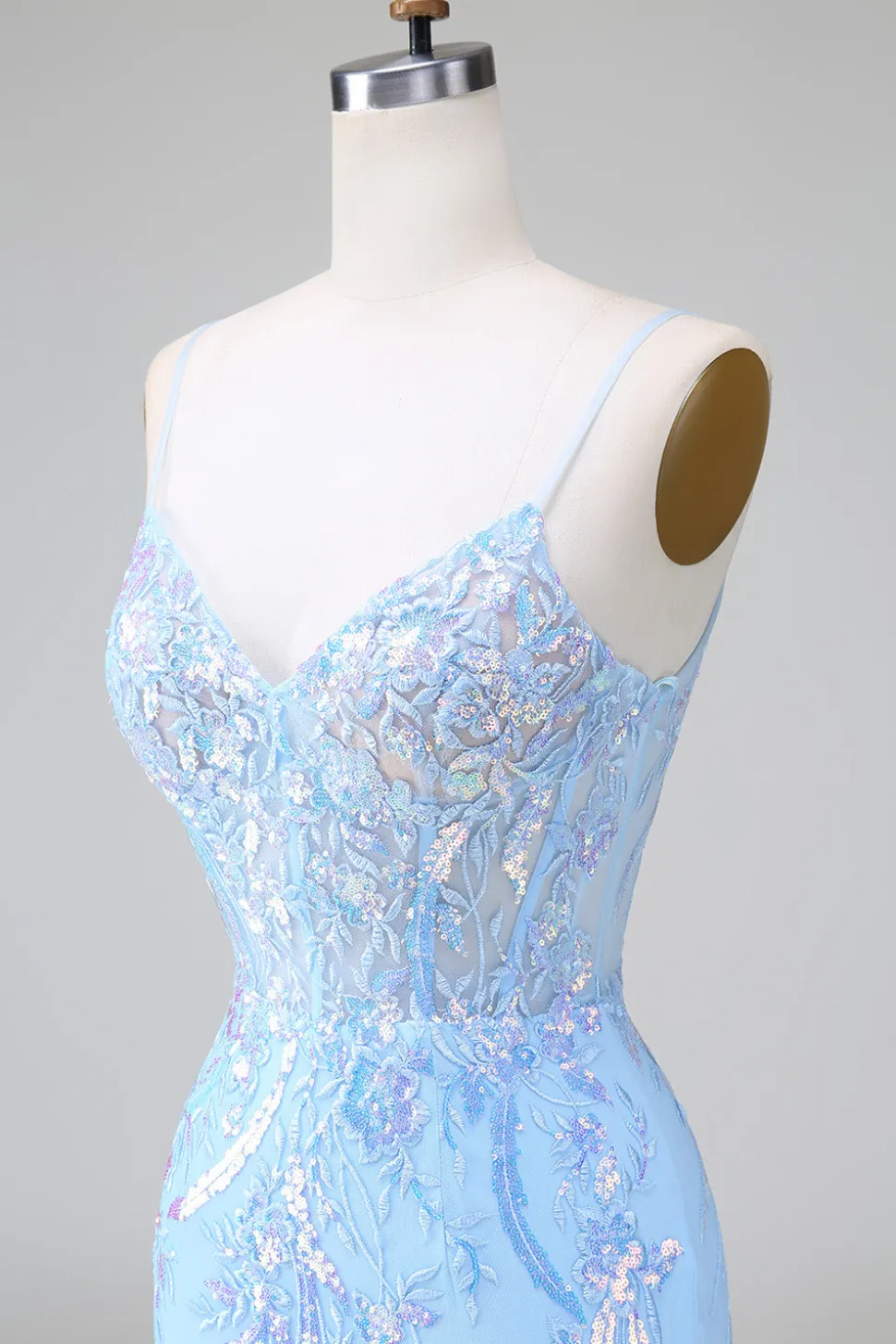 Espartilho Azul Lilás Brilhante Open Back Sequins Short Homecoming Dress com Bordado