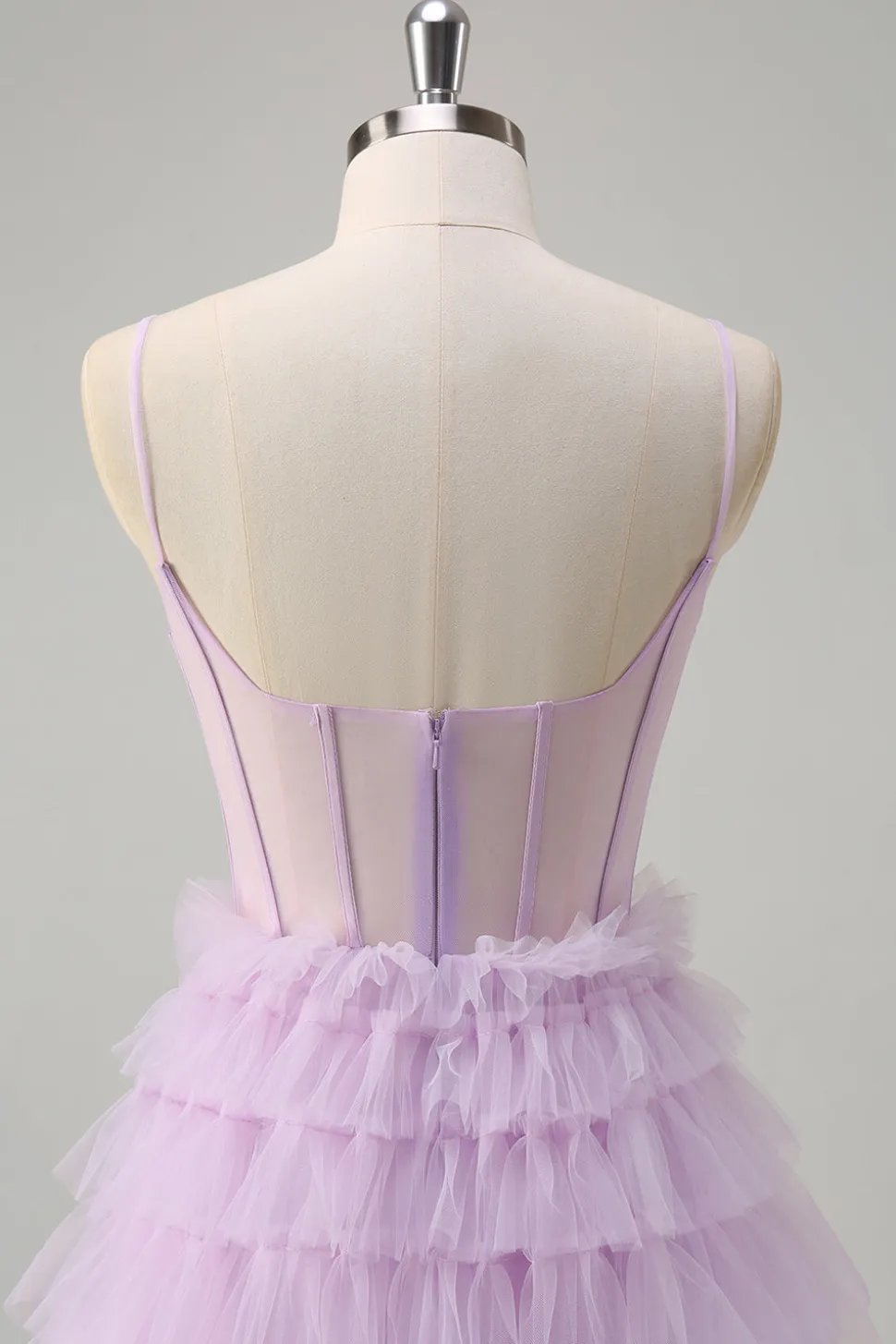 Espartilho Azul Roxo A-Line Tiered Sheer Long Prom Dress com Folhos