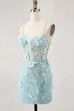 Espartilho Azul Sequins Vestido Bodycon Homecoming Floral
