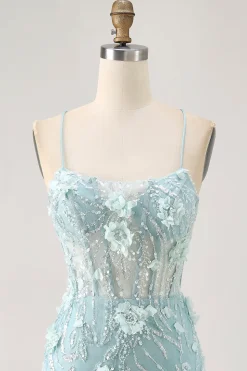 Espartilho Azul Sequins Vestido Bodycon Homecoming Floral