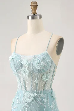 Espartilho Azul Sequins Vestido Bodycon Homecoming Floral