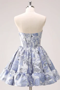 Espartilho Azul Uma Linha Querida Vestido Homecoming