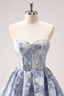 Espartilho Azul Uma Linha Querida Vestido Homecoming