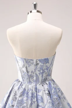 Espartilho Azul Uma Linha Querida Vestido Homecoming
