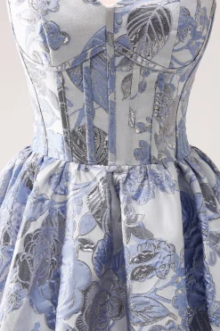Espartilho Azul Uma Linha Querida Vestido Homecoming