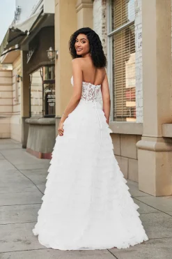Espartilho branco babado A-Line vestido de noiva com renda