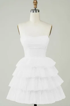 Espartilho brilhante vestido branco em camadas
