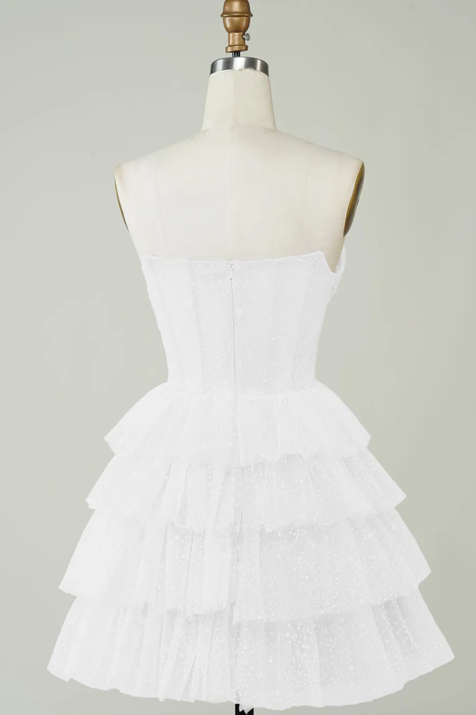 Espartilho brilhante vestido branco em camadas