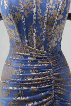 Espartilho cinza azul sereia fora do ombro Ruched longo vestido de dama de honra