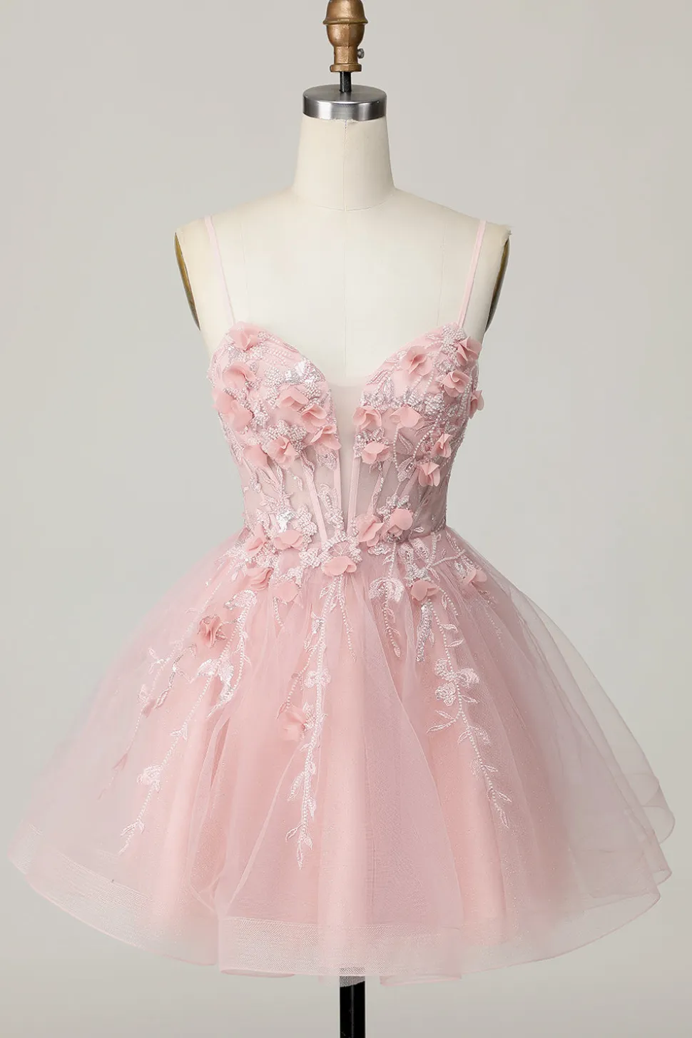 Espartilho cor-de-rosa A Line Short Appliqued Homecoming Dress with Beading