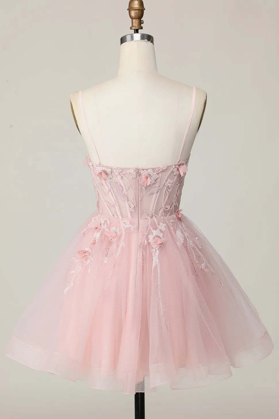 Espartilho cor-de-rosa A Line Short Appliqued Homecoming Dress with Beading