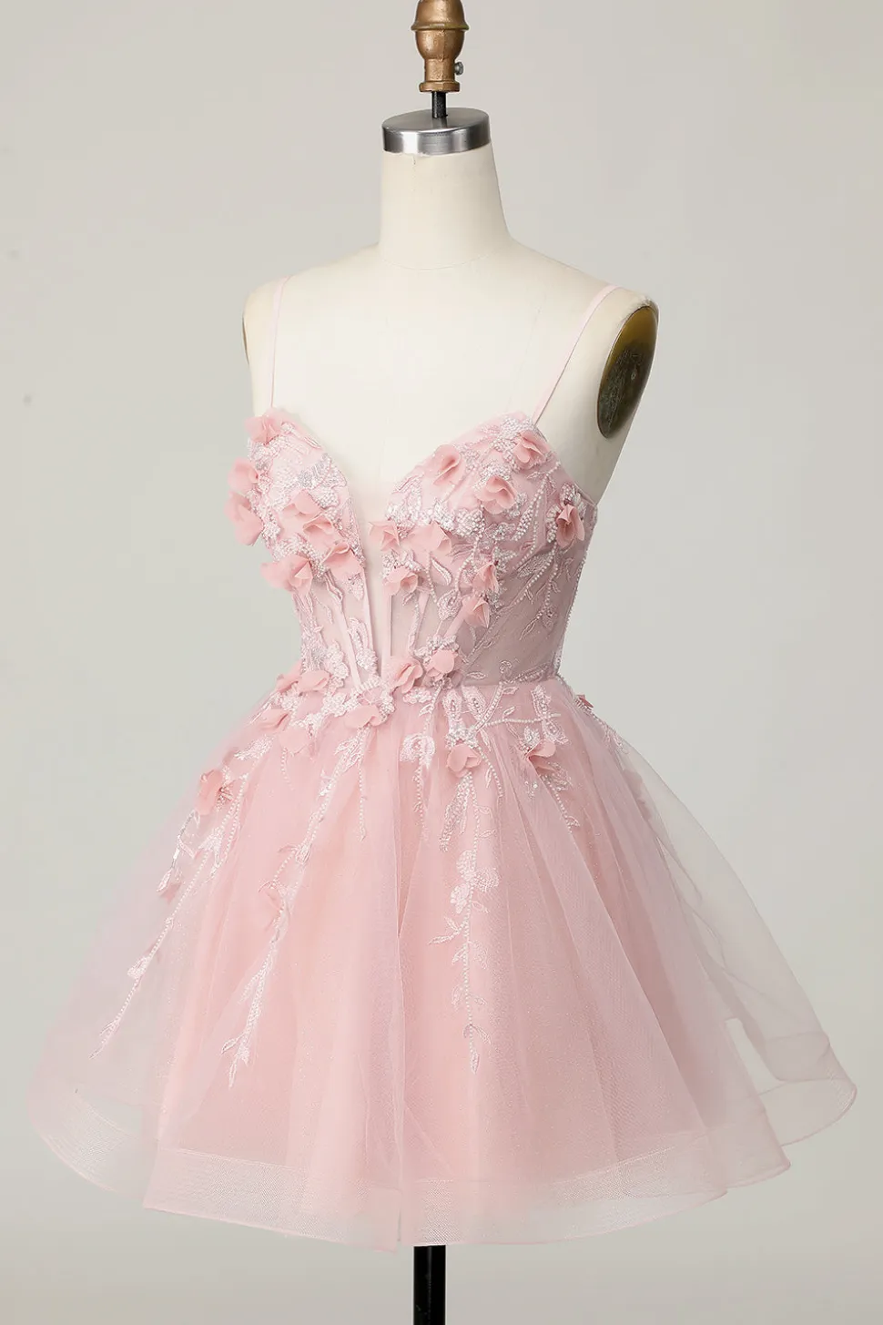 Espartilho cor-de-rosa A Line Short Appliqued Homecoming Dress with Beading