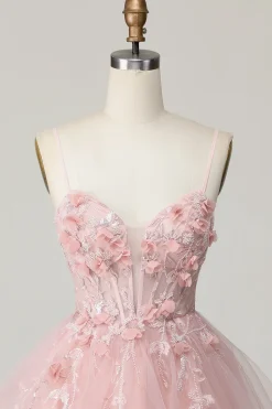 Espartilho cor-de-rosa A Line Short Appliqued Homecoming Dress with Beading