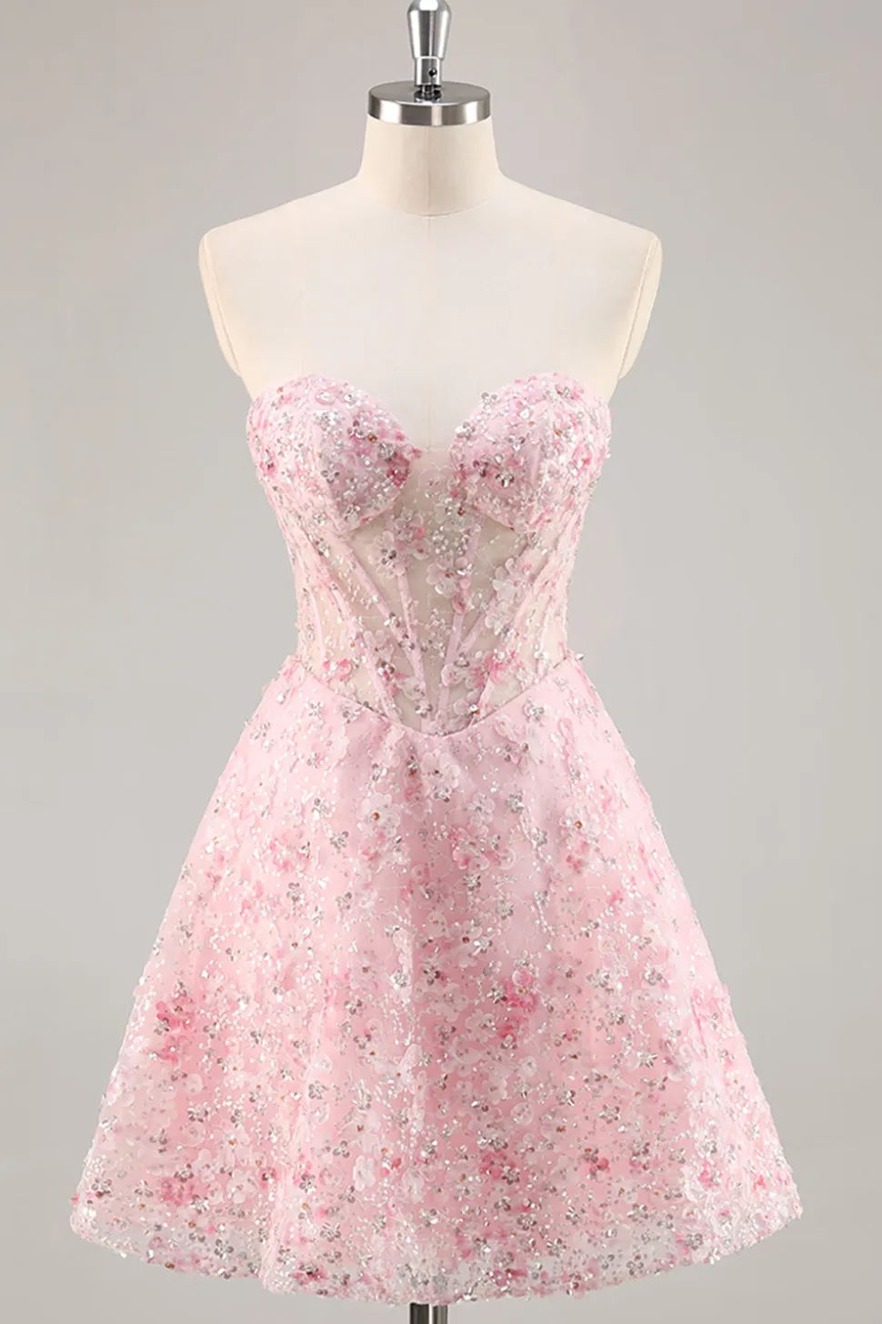 Espartilho cor-de-rosa A Line Strapless Homecoming Dress com apliques