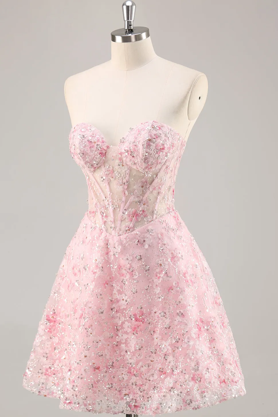 Espartilho cor-de-rosa A Line Strapless Homecoming Dress com apliques