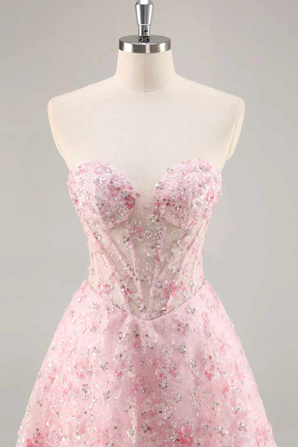 Espartilho cor-de-rosa A Line Strapless Homecoming Dress com apliques