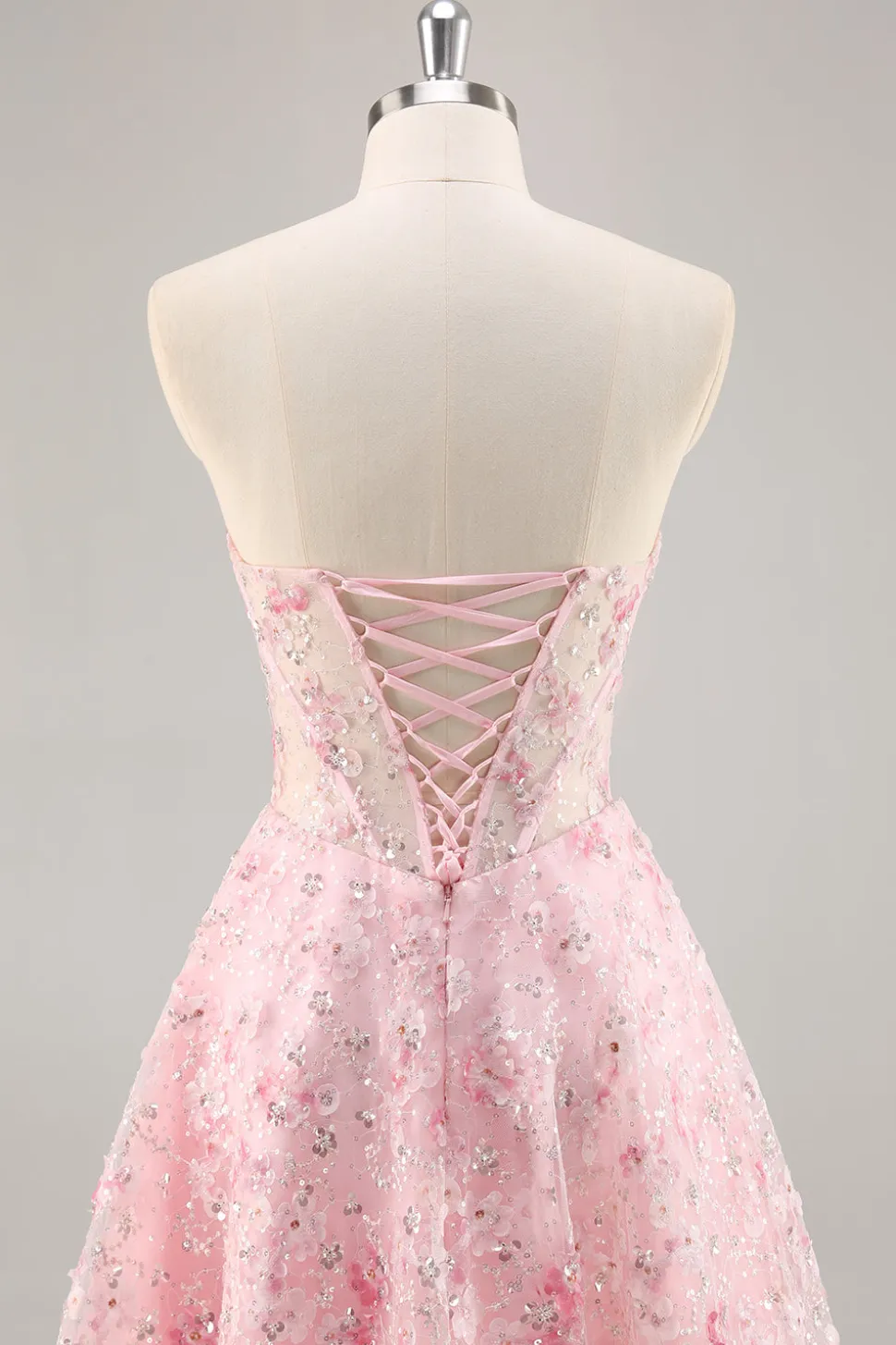Espartilho cor-de-rosa A Line Strapless Homecoming Dress com apliques