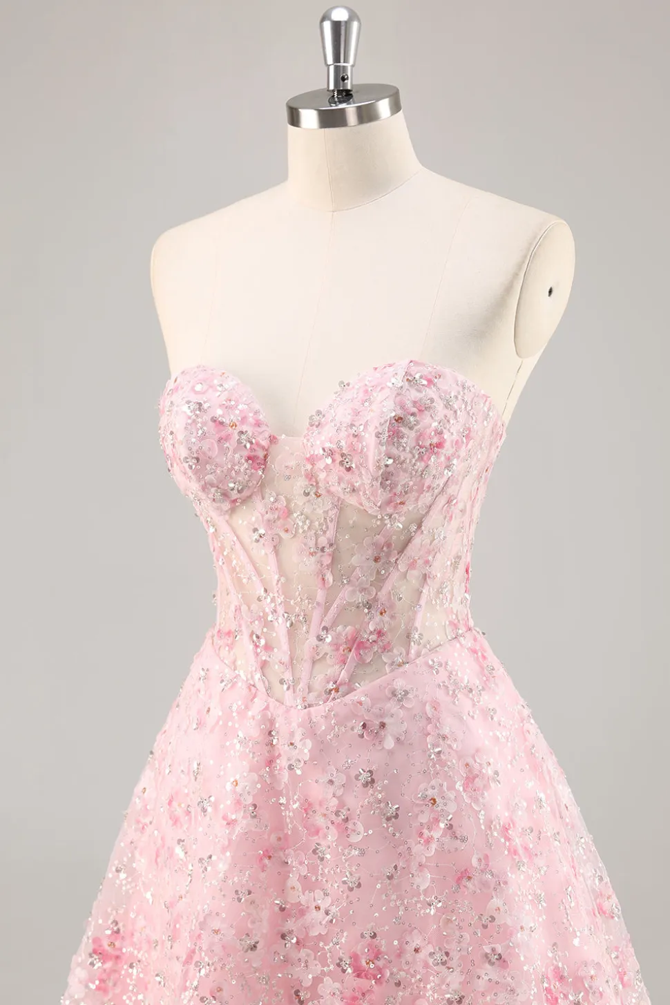 Espartilho cor-de-rosa A Line Strapless Homecoming Dress com apliques