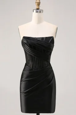 Espartilho Direto Bodycon Preto Mini Vestido Cocktail