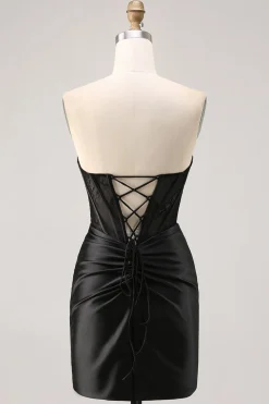 Espartilho Direto Bodycon Preto Mini Vestido Cocktail