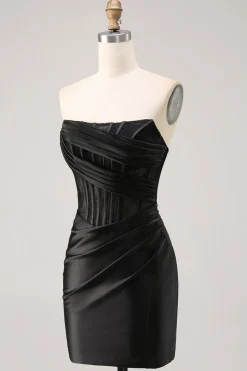 Espartilho Direto Bodycon Preto Mini Vestido Cocktail