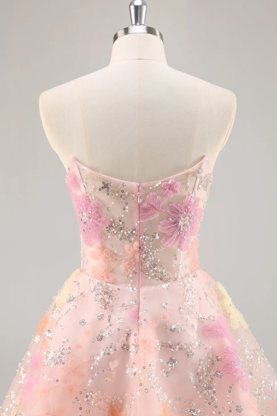 Espartilho Floral Sequin Strapless Rosa Homecoming Dress