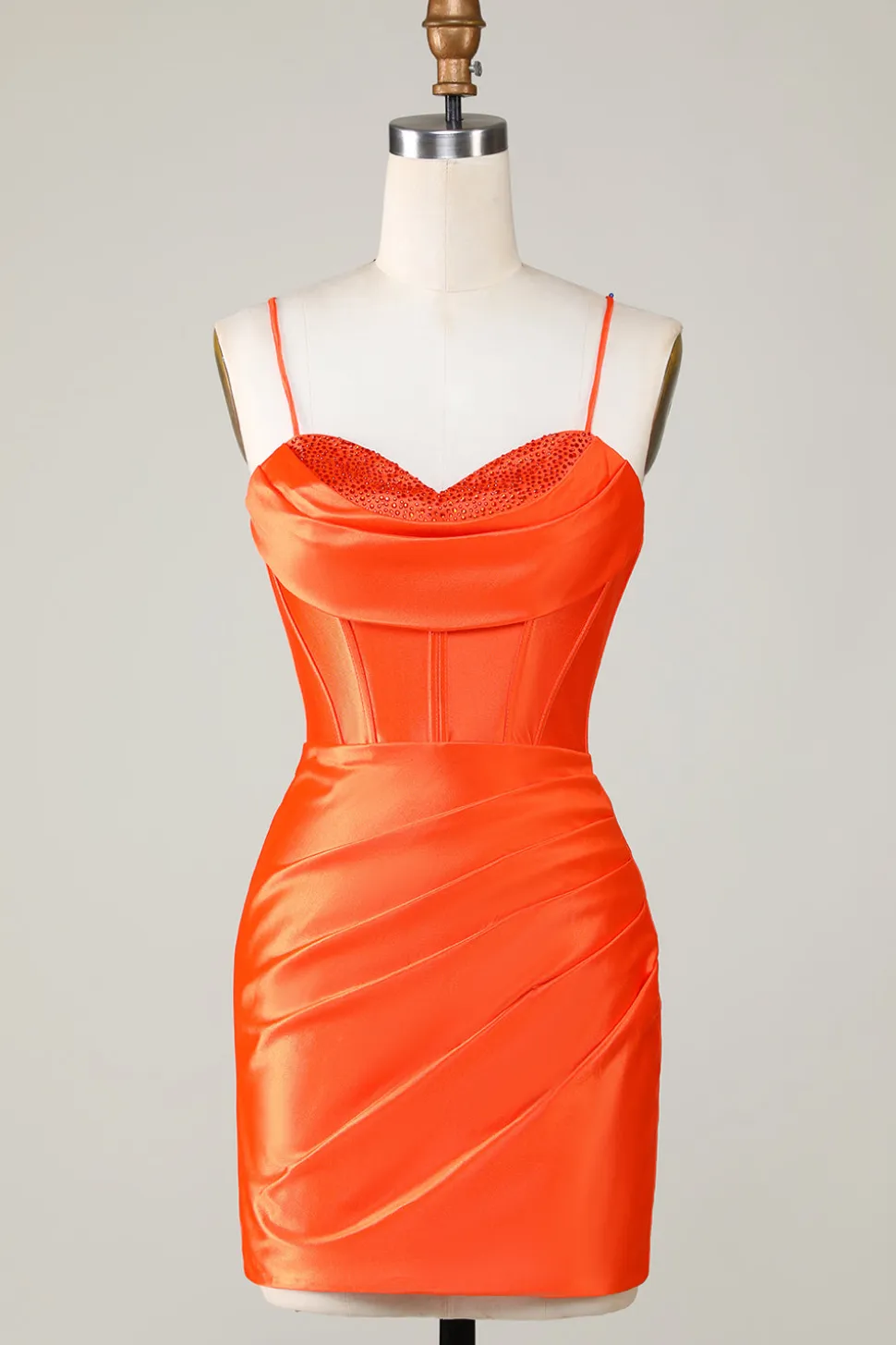 Espartilho frisado laranja brilhante apertado vestido curto Homecoming