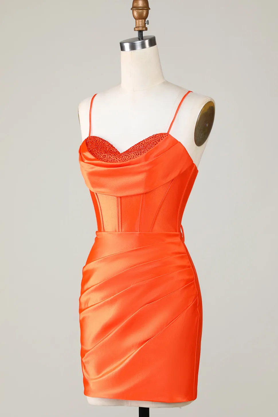 Espartilho frisado laranja brilhante apertado vestido curto Homecoming