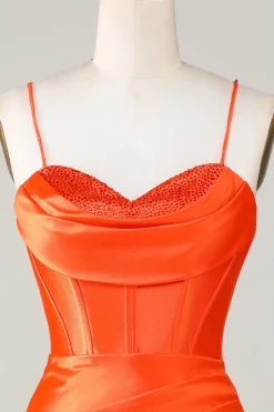 Espartilho frisado laranja brilhante apertado vestido curto Homecoming