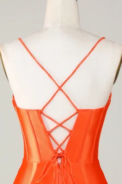 Espartilho frisado laranja brilhante apertado vestido curto Homecoming
