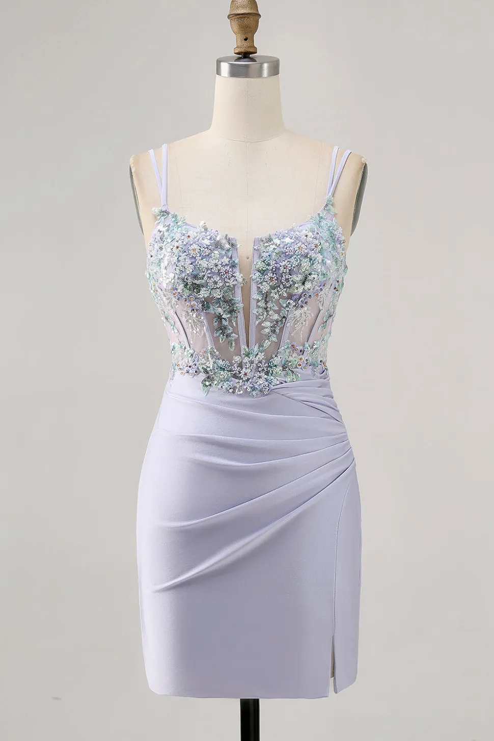 Espartilho Lavanda Bodycon Sequins Mini Vestido Homecoming