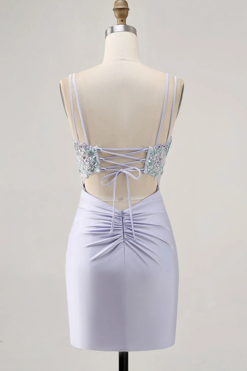 Espartilho Lavanda Bodycon Sequins Mini Vestido Homecoming
