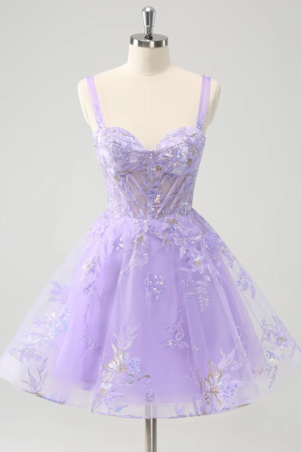 Espartilho Lilás A-Line Bordado Vestido Homecoming com Sequins