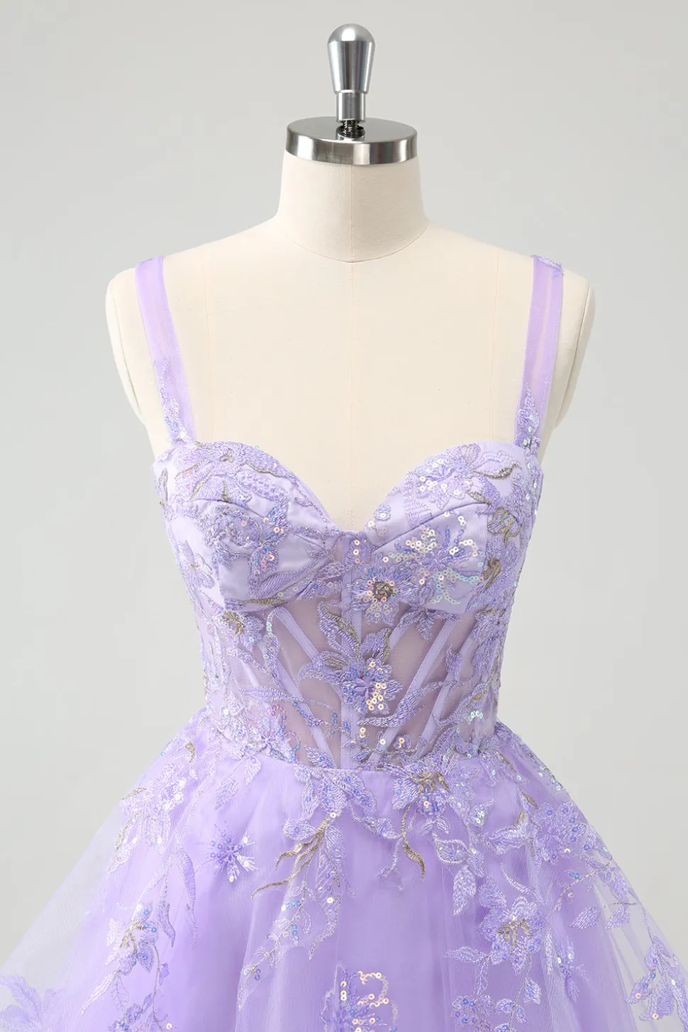Espartilho Lilás A-Line Bordado Vestido Homecoming com Sequins