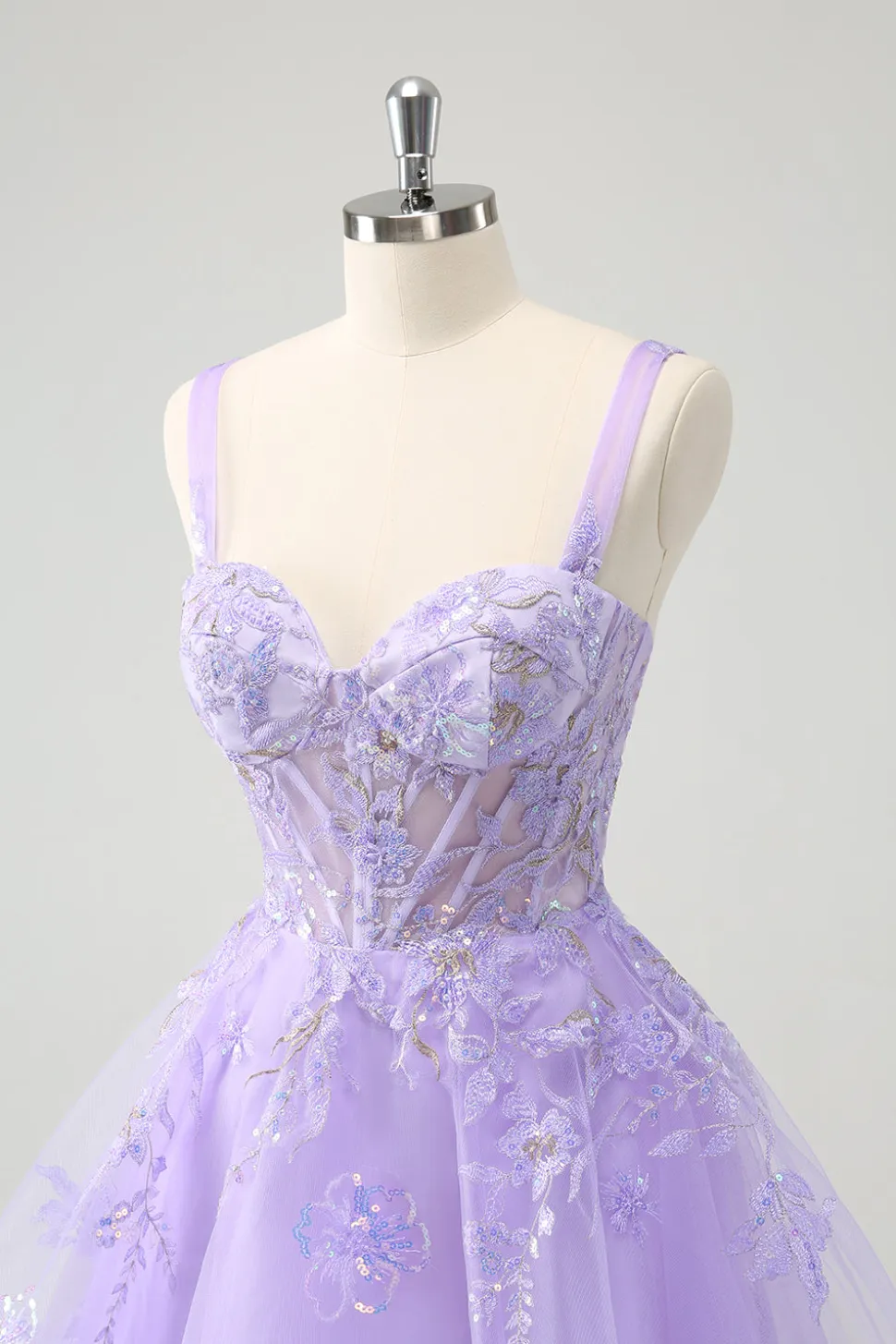Espartilho Lilás A-Line Bordado Vestido Homecoming com Sequins
