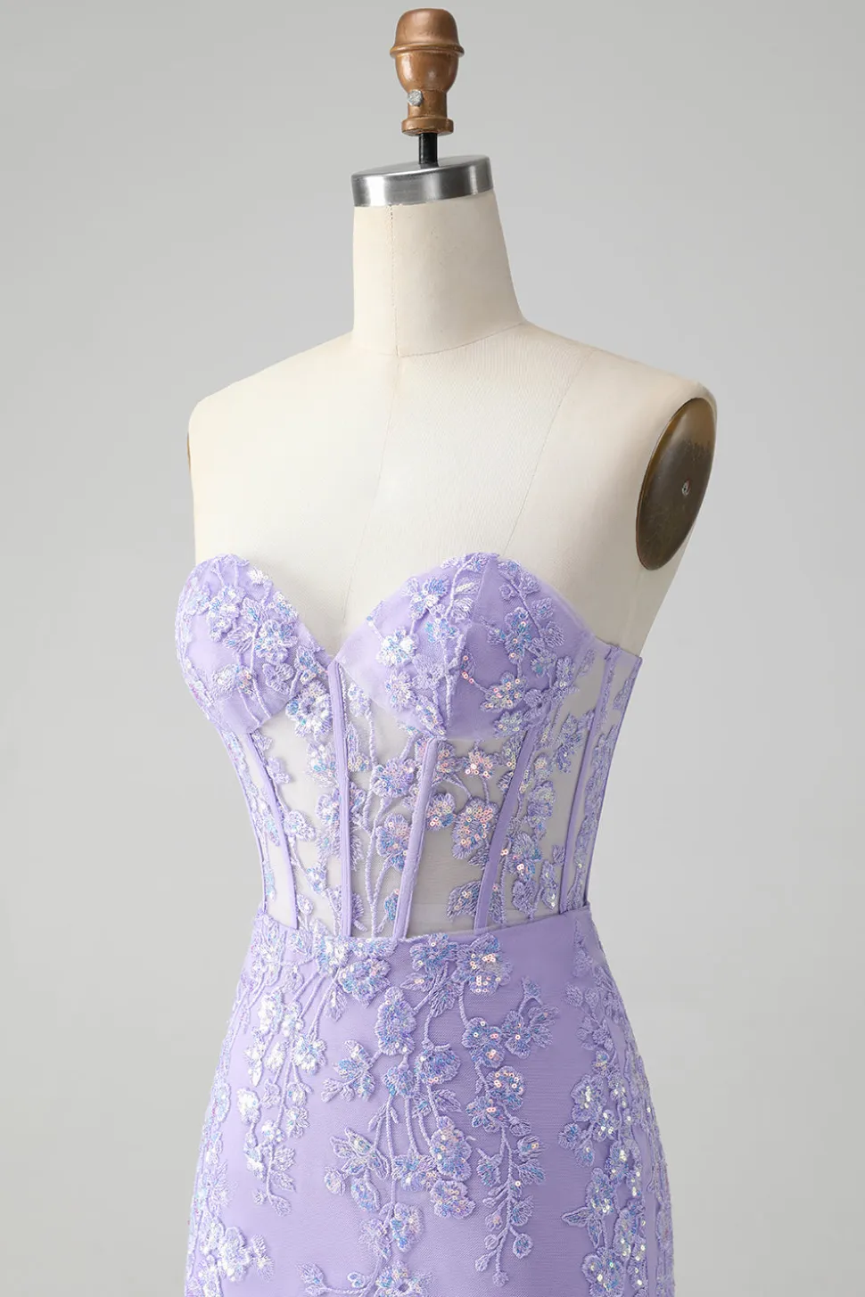 Espartilho Lilás Sequins Querida Bordado Curto Vestido Homecoming com Renda Costas