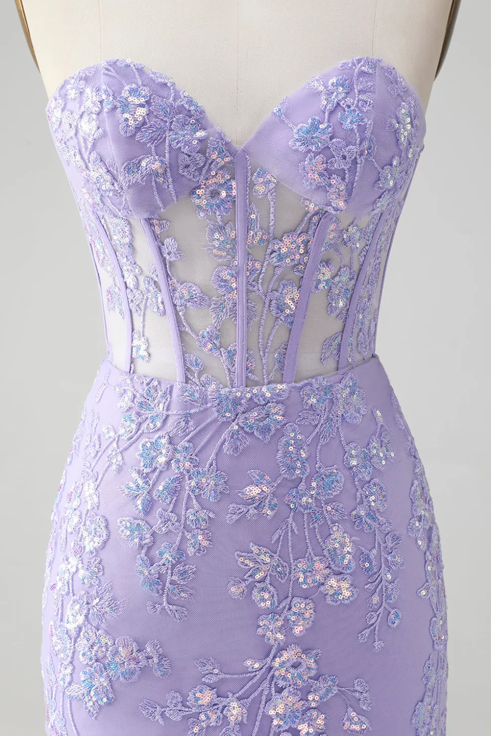 Espartilho Lilás Sequins Querida Bordado Curto Vestido Homecoming com Renda Costas