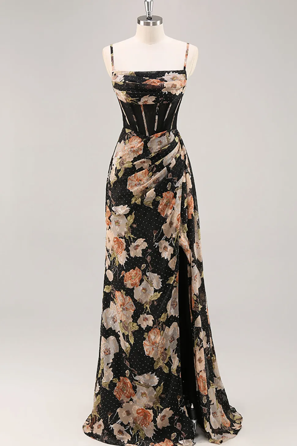 Espartilho Preto Flores Brilhante Longos Vestido Para Casamento Convidada