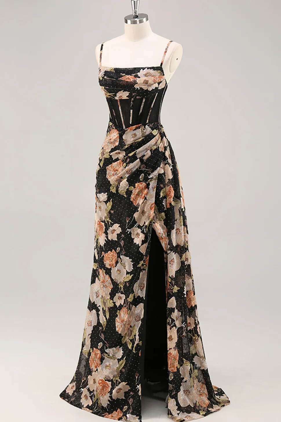 Espartilho Preto Flores Brilhante Longos Vestido Para Casamento Convidada
