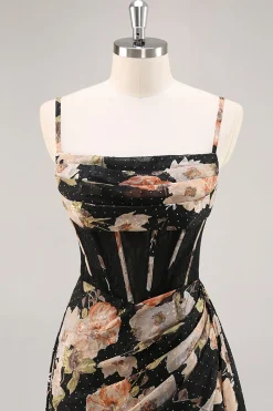 Espartilho Preto Flores Brilhante Longos Vestido Para Casamento Convidada