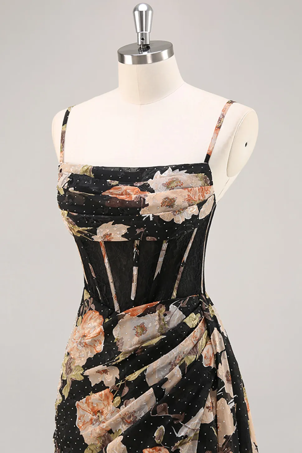 Espartilho Preto Flores Brilhante Longos Vestido Para Casamento Convidada