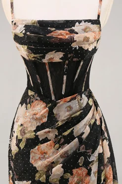 Espartilho Preto Flores Brilhante Longos Vestido Para Casamento Convidada