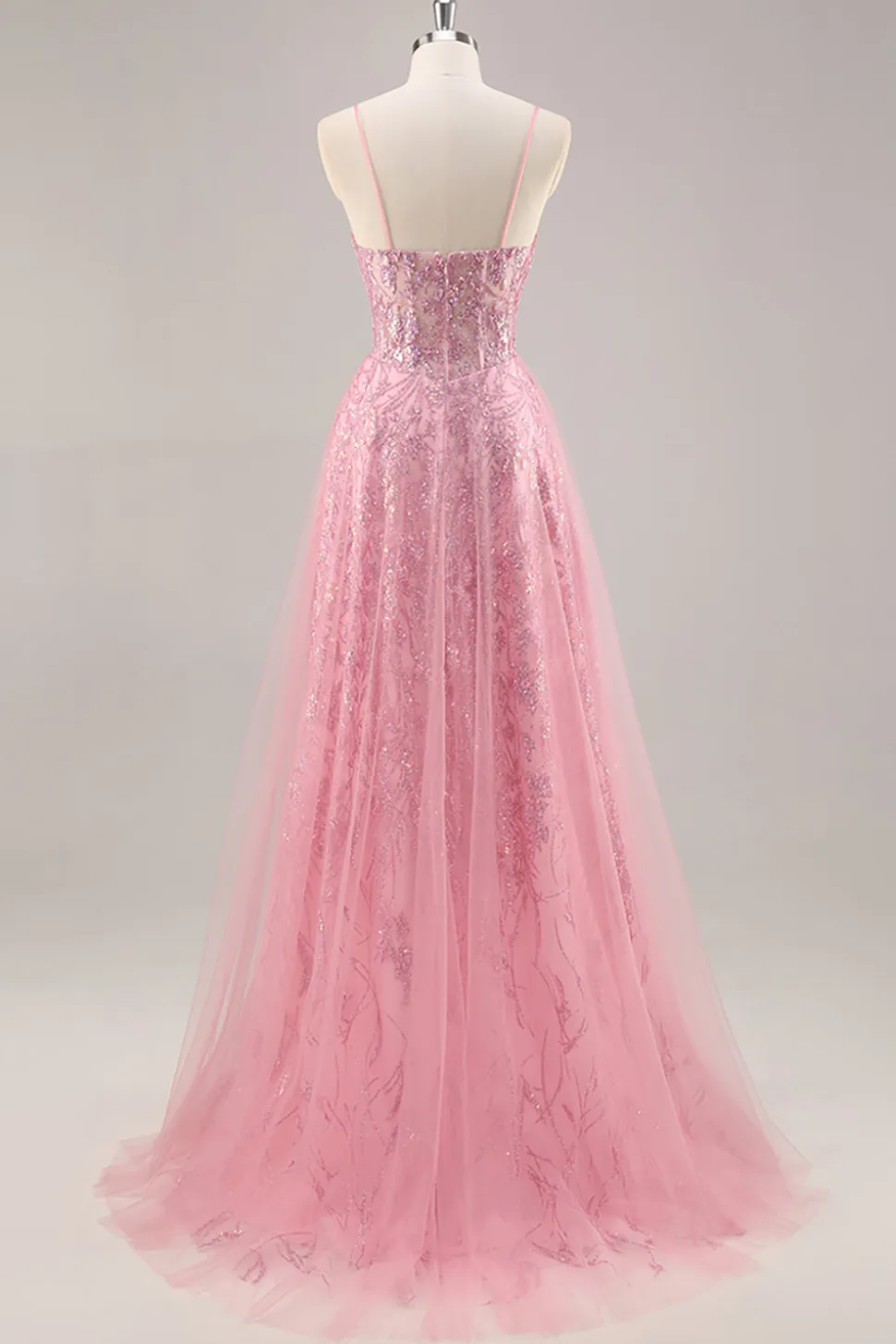 Espartilho rosa brilhante uma linha longo vestido de baile