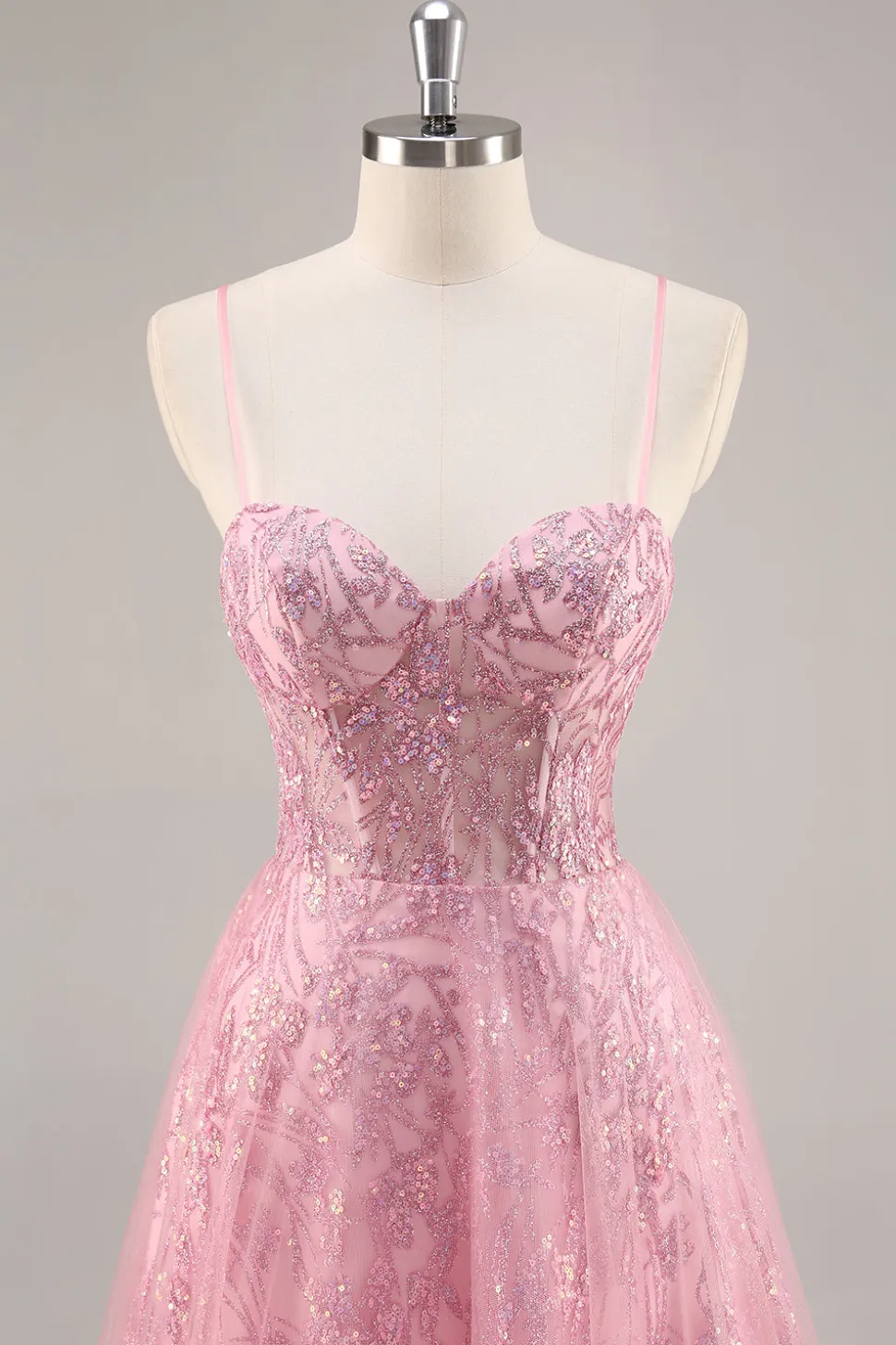 Espartilho rosa brilhante uma linha longo vestido de baile