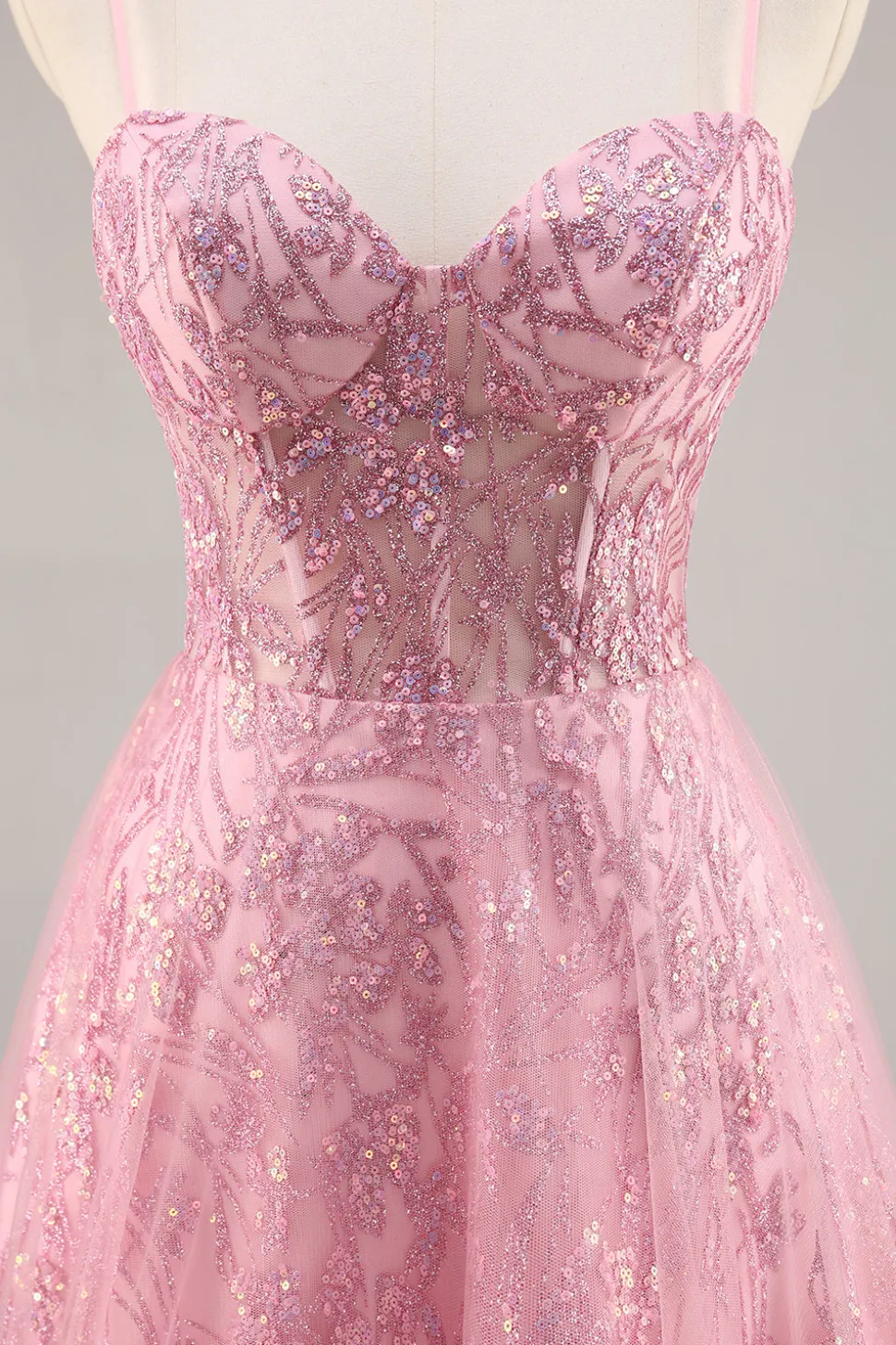 Espartilho rosa brilhante uma linha longo vestido de baile